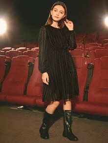 女大童圓點燈籠袖派對禮服