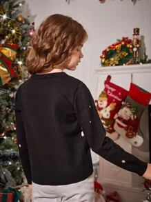 SHEIN Niñas Jersey con patrón de Navidad - Negro - Ver 2