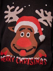 SHEIN Niñas Jersey con patrón de Navidad - Negro - Ver 4