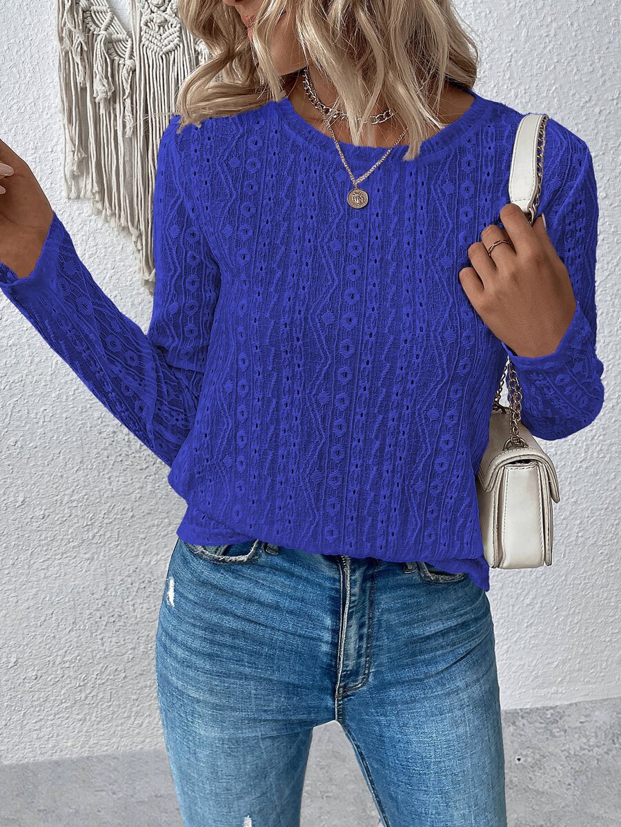 SHEIN LUNE Áo thun nữ Tranh thêu màu trơn Giải trí - Xanh đậm - Xem 1