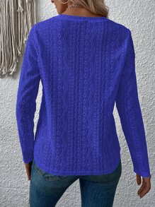 SHEIN LUNE Áo thun nữ Tranh thêu màu trơn Giải trí - Xanh đậm - Xem 2