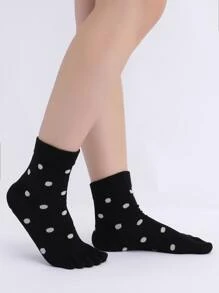 Calcetines de dedo de tripulación con patrón de lunares - Negro - Ver 3