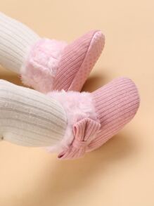 嬰兒蝴蝶結裝飾加絨內裏雪地靴 - 粉色 - 查看 1