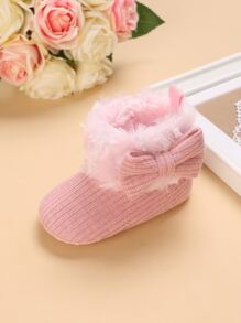 嬰兒蝴蝶結裝飾加絨內裏雪地靴 - 粉色 - 查看 4