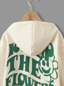 Áo nỉ tay trễ vai in hình khẩu hiệu và hoạt hình dành cho bé gái tuổi teen - Màu be - Xem 4