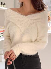 DAZY Suéter esponjoso con hombros descubiertos, ropa de mujer de otoño - Beis - Ver 1