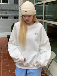 DAZY Thêu Chữ Thả vai Áo chui đầu Oversized - trắng - Xem 7