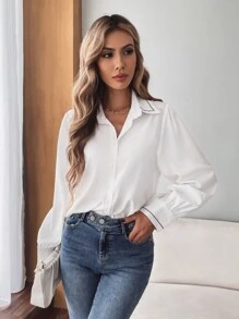 SHEIN Frenchy Collared Button Up Contrast Binding Shirt