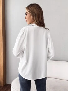 SHEIN Frenchy Collared Button Up Contrast Binding Shirt