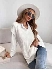 SHEIN Frenchy Collared Button Up Contrast Binding Shirt