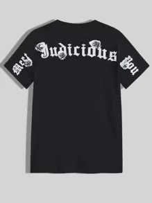 Manfinity Men Letter & Floral Print Tee - Black - View 1