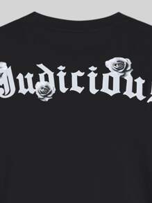 Manfinity Men Letter & Floral Print Tee - Black - View 3