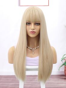 Blonde Long Straight Hair Wigs With Bangs 26 Inch Fashion Women's Wigs Synthetic Heat Resistant Wigs Daily Used Hair Beginner Friendly,Suitable For Various Occasions, Including , Christmas, New Year, Parties, Vacations, Winter - Gold - View 4