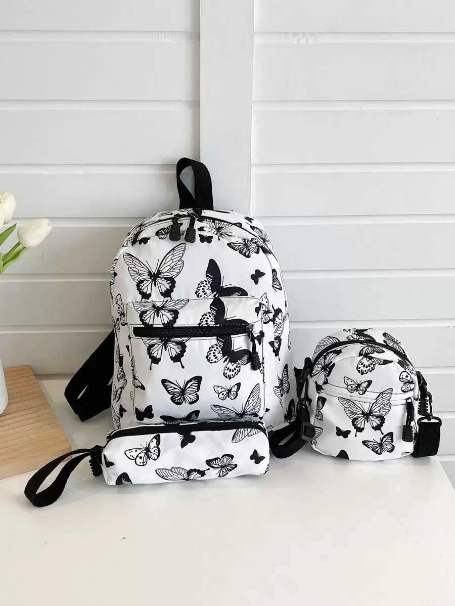 3pcs Animal Print Nylon Backpack,Women's Fashion Multi Zipper,Small Purse For Work, School Bag Set, School Essential Stuff For Women, Girls & Students, Student Bag Sets With Pencil CaseLarge Capacity,With Pencil Case,Classic Casual, Suitable For Teen Girls Women College Students,Boys And Men, Perfect For Back To School,First Day Of School,College,Middle School, High School - Black and White - View 1