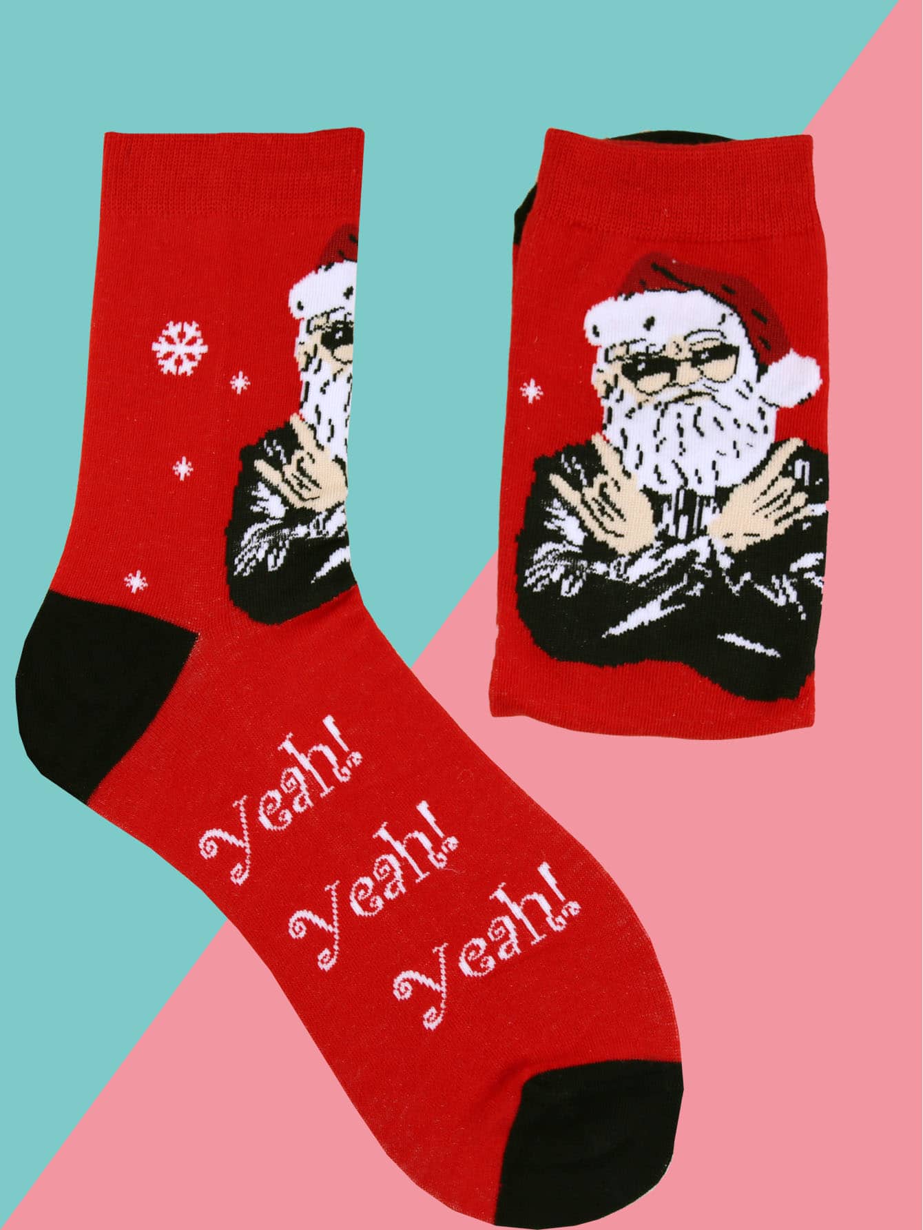 1 Par Calcetines De Patrón De Papá Noel De Navidad Para Hombres - Multicolor - Ver 1