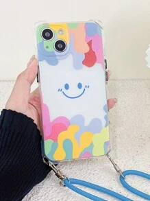 Smile Print Clear Phone Case With Lanyard - Multicolor - View 5