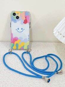 Smile Print Clear Phone Case With Lanyard - Multicolor - View 6