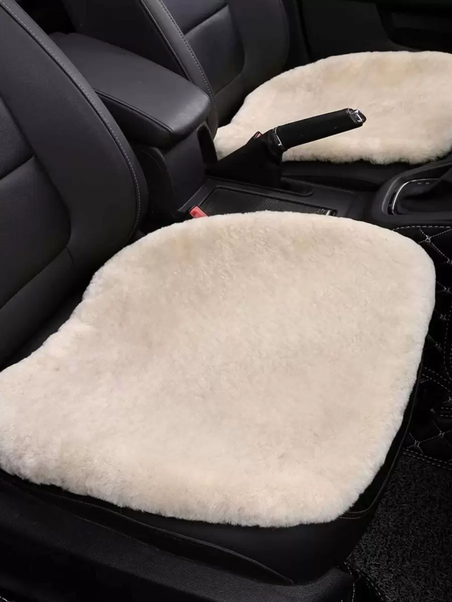 1pc Beige Plush Car Seat Cover, Car Universal Interior Decoration For Front Seats - Beige - View 1