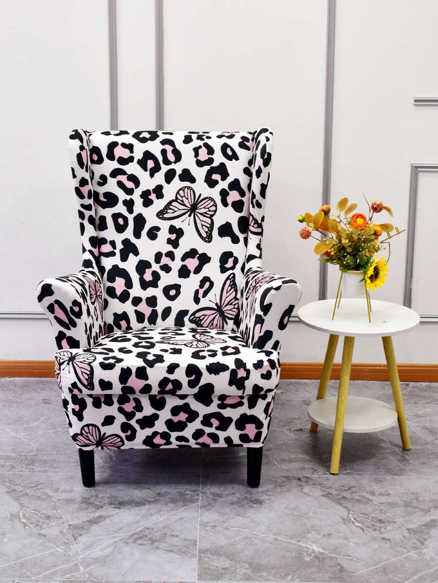 2pcs Leopard & Butterfly Print Chair Slipcover - Multicolor - View 1
