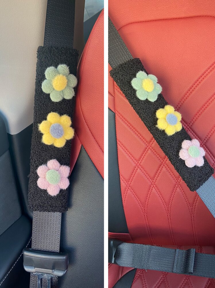 1 pièce Coussin de ceinture de siège de voiture à fleur en peluche - Multicolore - Voir 4