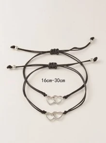 2pcs Couple Heart Decor Bracelet - Multicolor - View 3