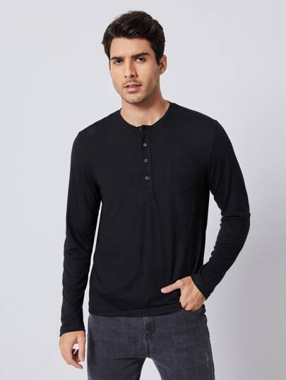 Manfinity BRENVOR Men T-Shirts Fit Crew Neck Long Sleeve Henley Casual Simple Spring Knit Top Tee
