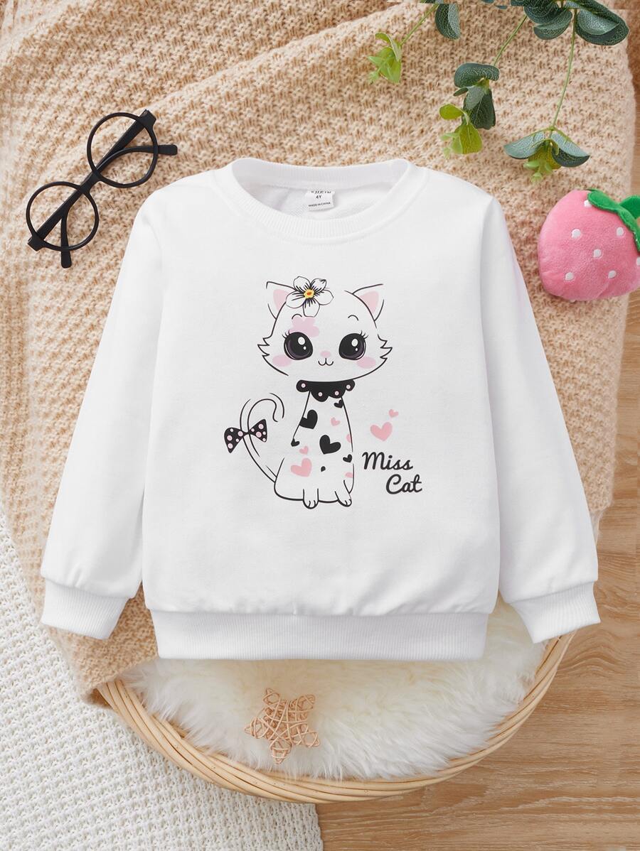 Toddler Girls Cartoon Graphic Sweatshirt - White - View 1