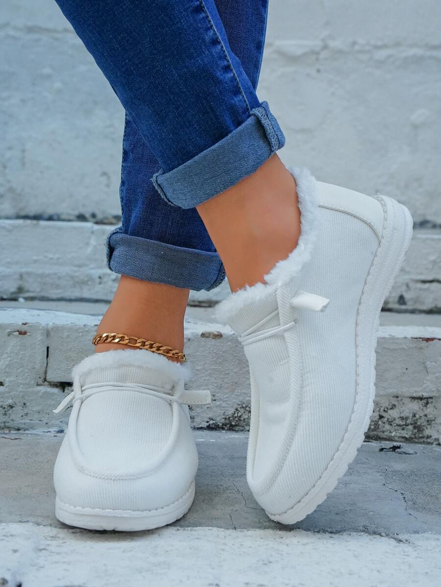 Lace-up Front Thermal Lined Snow Boots - White - View 1