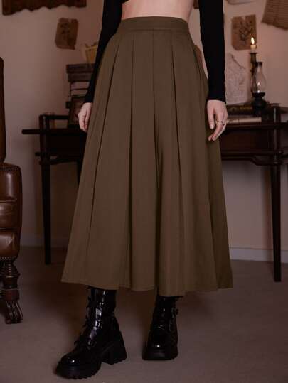 Academia Solid Pleated Skirt
