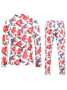 Men Christmas Print Blazer & Trousers - Multicolor - View 2