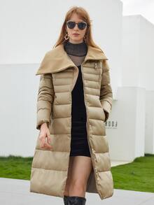 ZIAI Zipper Front Slant Pocket Padded Coat - Khaki - View 3