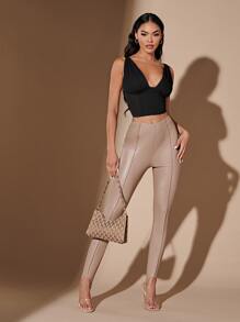 SHEIN BAE Áo hai dây Lộ Lưng Nếp gấp Phần Ngực màu trơn Gợi cảm - màu đen - Xem 3