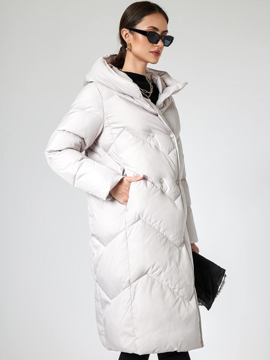 MIEGOFCE Women's Casual Plain Color Double Breasted Hooded Jacket, Winter - Beige - View 1