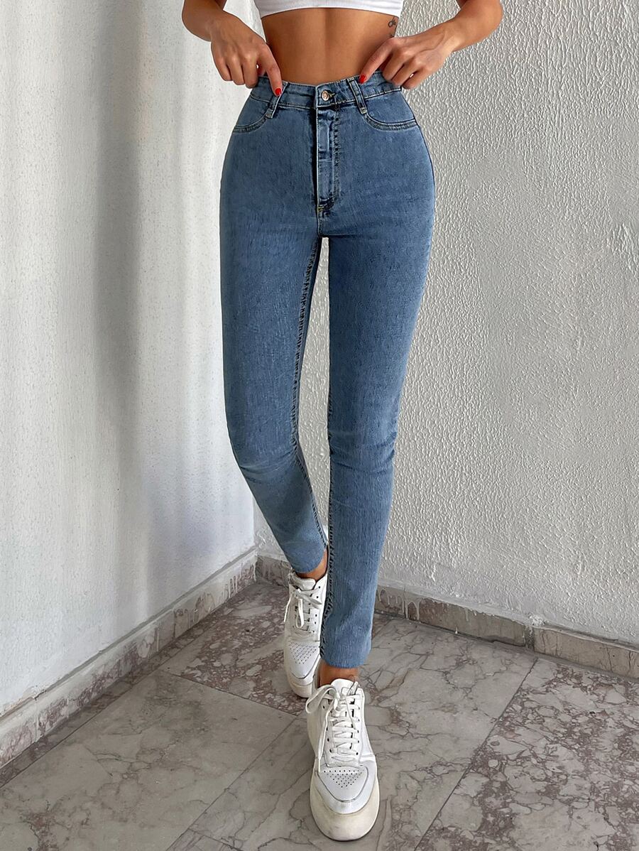 RueChic Casual Washed Skinny Jeans - Blue - View 1