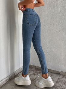 RueChic Casual Washed Skinny Jeans - Blue - View 2