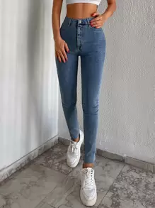 RueChic Casual Washed Skinny Jeans - Blue - View 3