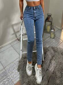 RueChic Casual Washed Skinny Jeans - Blue - View 4