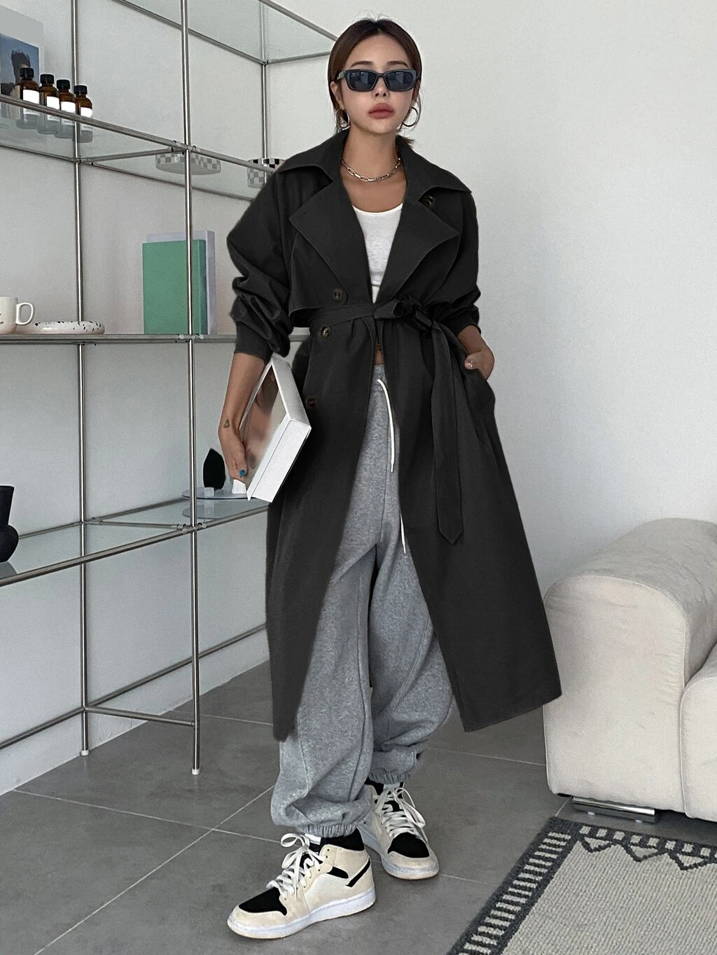 Raglan Sleeve Double Breasted Trench Coat,Fall Clothes Women Jacket