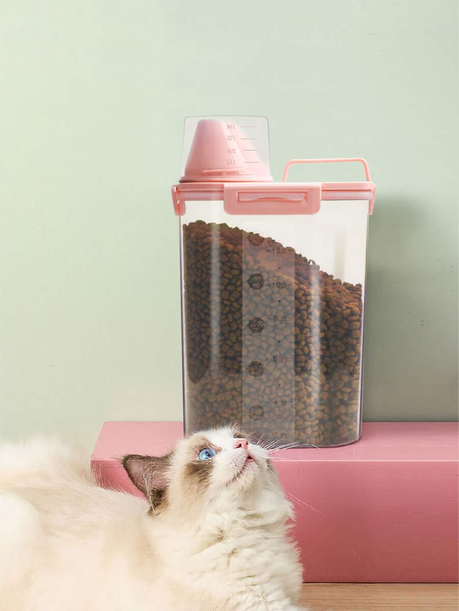 1pc Snap-On Pet Food Sealed Storage Pet Snack Storage Box - Pink - View 1