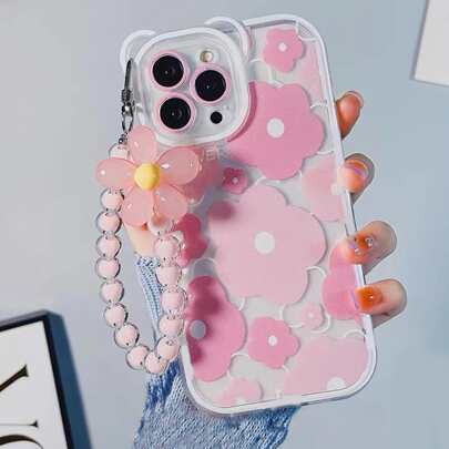 Flower Print Phone Case With Lanyard