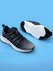 Men Polka Dot Pattern Lace-up Front Running Shoes - Black and White - View 7