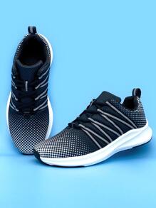 Men Polka Dot Pattern Lace-up Front Running Shoes - Black and White - View 6