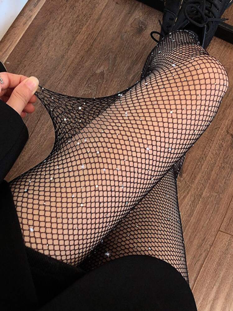 الجوارب نمط شبكة صيد السمك بديكور حجر الراين