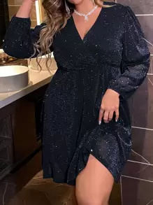 Allurite Kích thước lớn Của phụ nữ Lấp lánh Wrapped Vòng cổ Váy bodycon - Màu xanh hải quân - Xem 3