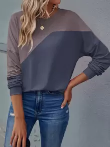 SHEIN LUNE Colorblock Drop Shoulder Sweatshirt - Multicolor - View 1