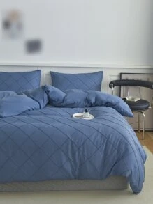 Pintuck Duvet Cover Set Without Filler - Blue - View 4