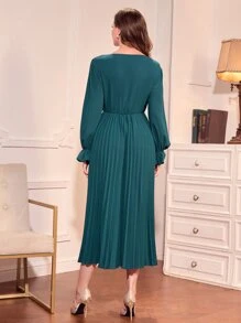 Modelyn 荷葉袖百褶下擺連衣裙 - 水鴨藍 - 查看 2