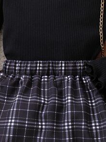 Toddler Girls Ribbed Knit Tee & Plaid Print Skirt - Black - View 5