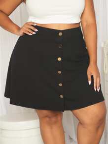 SHEIN CURVE+ Falda con botón delantero - Negro - Ver 5