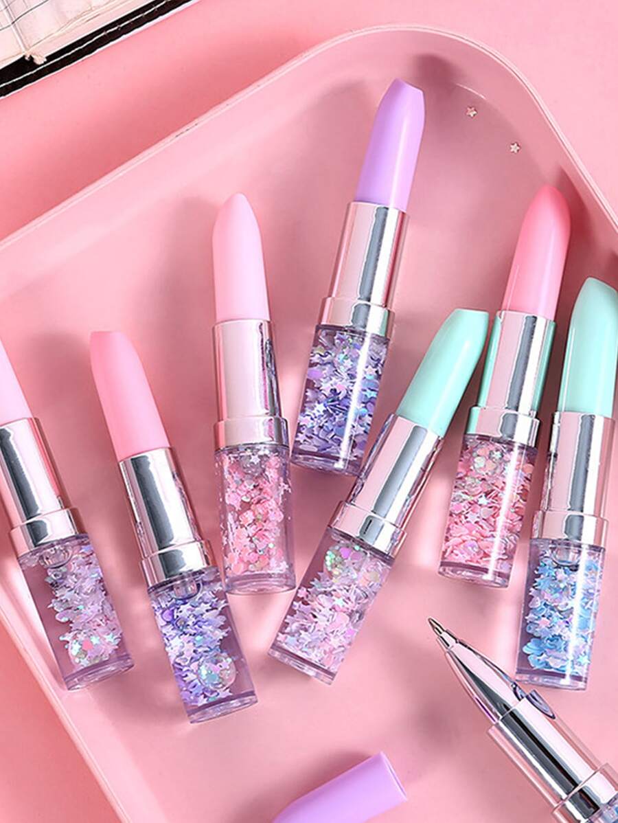 随机颜色创意文具口红笔迷人学生水笔0.5mm黑色中性笔女生